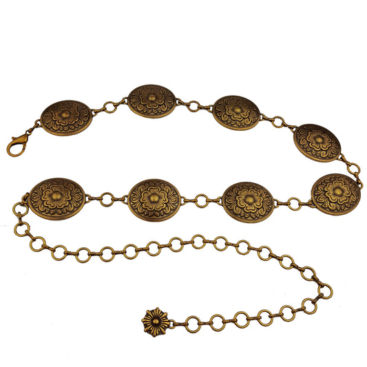 Western-Inspired Floral Concho Chain belt.