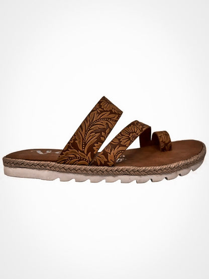 Tooled Leather Slip On Sandles (Daphne)