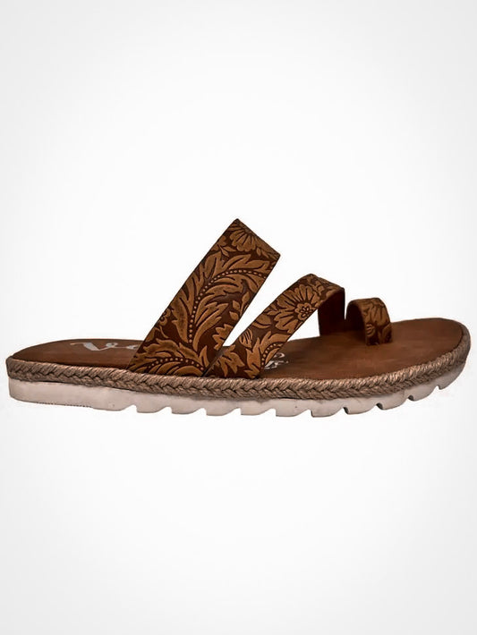 Tooled Leather Slip On Sandles (Daphne)